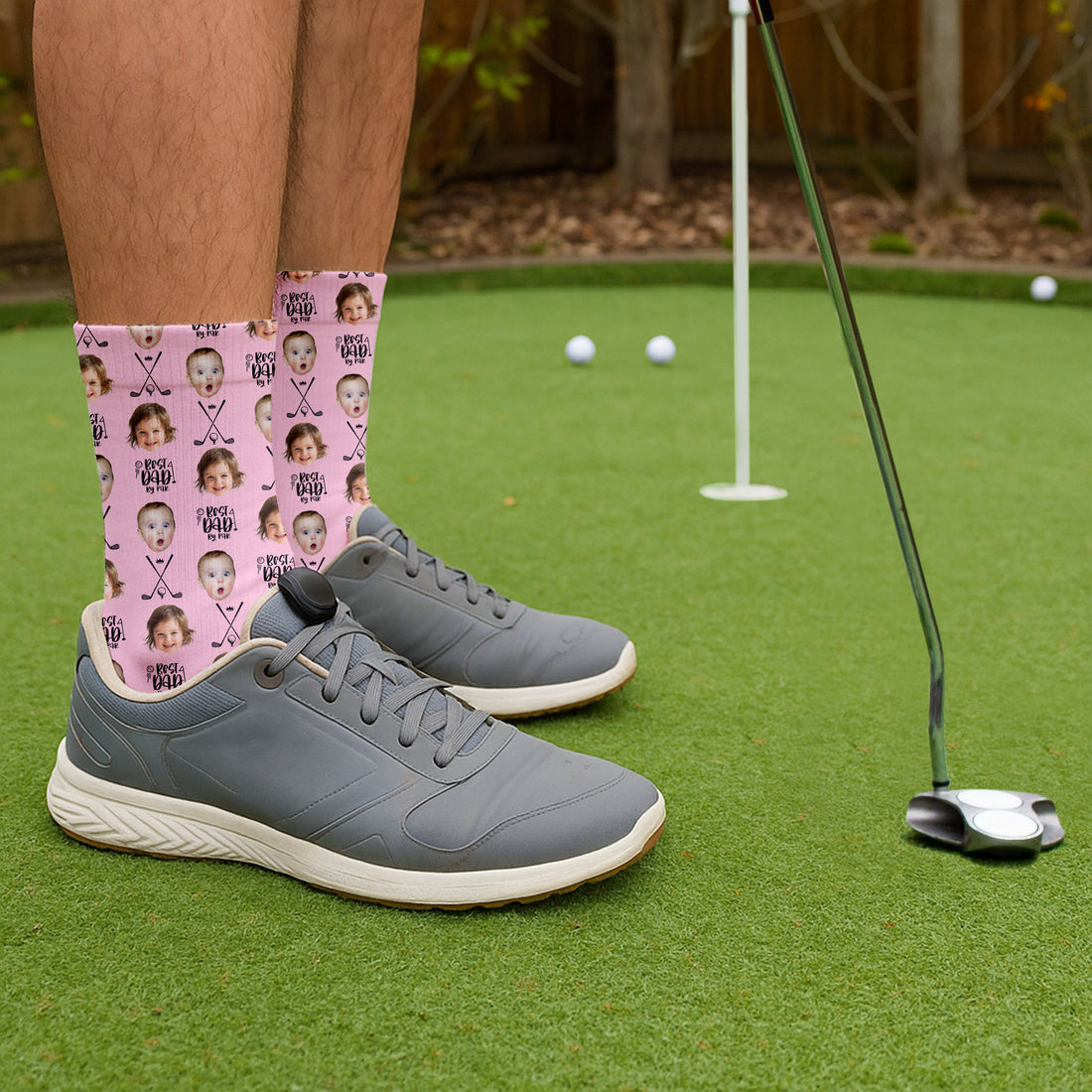 Best Dad By Par Custom Face Kids Photo, Pink Golf Socks For Dad, Fun Socks For Men, Christmas Golf Gift