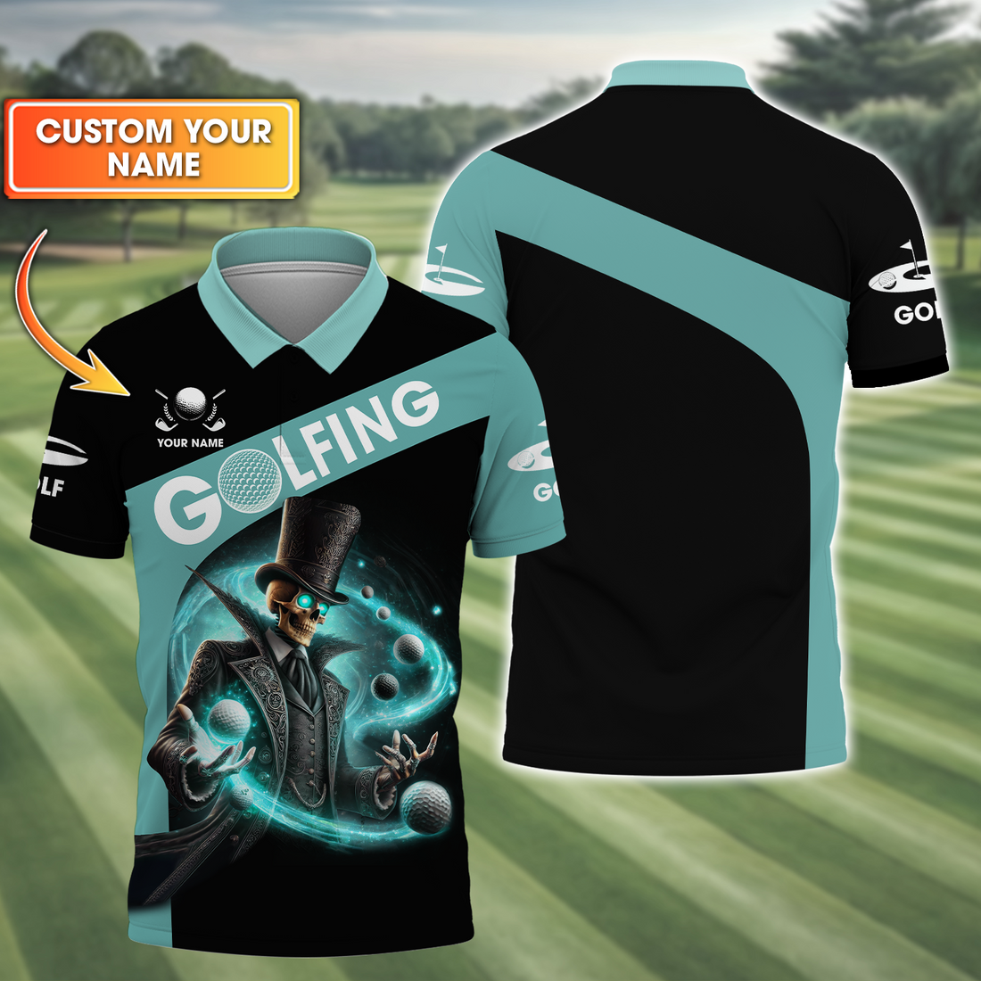 Skeleton Golf Custom Men's Golf Polo Shirt, Golfing Apparel, Skull Golf Shirt, Gift For Golfers