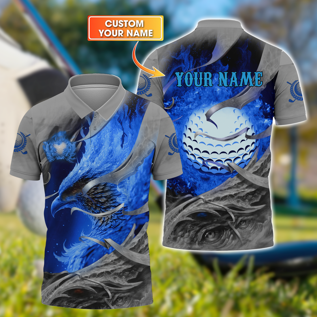 Blue Phoenix Custom Golf Polo Shirt, Golf Apparel, Golf Gift For Men