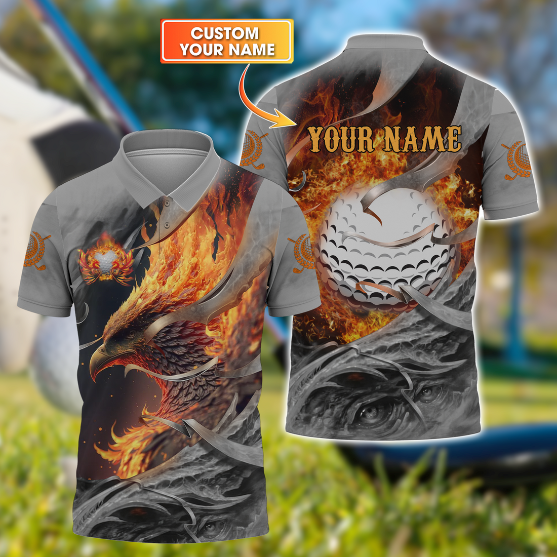 Fire Phoenix Custom Golf Polo Shirt, Golf Apparel, Golf Gift For Men