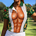 Green Fur Muscle Santa Christmas Golf Shirt, Womens Golf Shirts, Womens Golf Tops