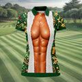 Green Fur Muscle Santa Christmas Golf Shirt, Womens Golf Shirts, Womens Golf Tops