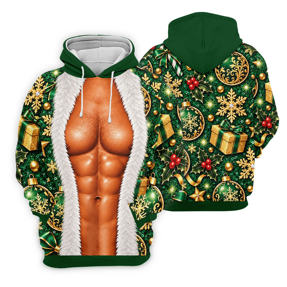 Green Fur Muscle Santa Christmas Golf Shirt, Womens Golf Shirts, Womens Golf Tops