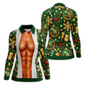 Green Fur Muscle Santa Christmas Golf Shirt, Womens Golf Shirts, Womens Golf Tops