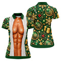 Green Fur Muscle Santa Christmas Golf Shirt, Womens Golf Shirts, Womens Golf Tops