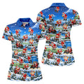 Snowy Santa Golf Pattern Christmas Golf Shirt, Womens Golf Shirts, Ladies Golf Shirts