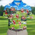 Santa Golf Course Pattern Christmas Golf Shirt, Golf Gifts For Men, Golf Polo For Men