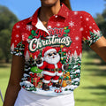 Retro Merry Christmas Script Christmas Golf Shirt, Womens Golf Tops, Ladies Golf Tops