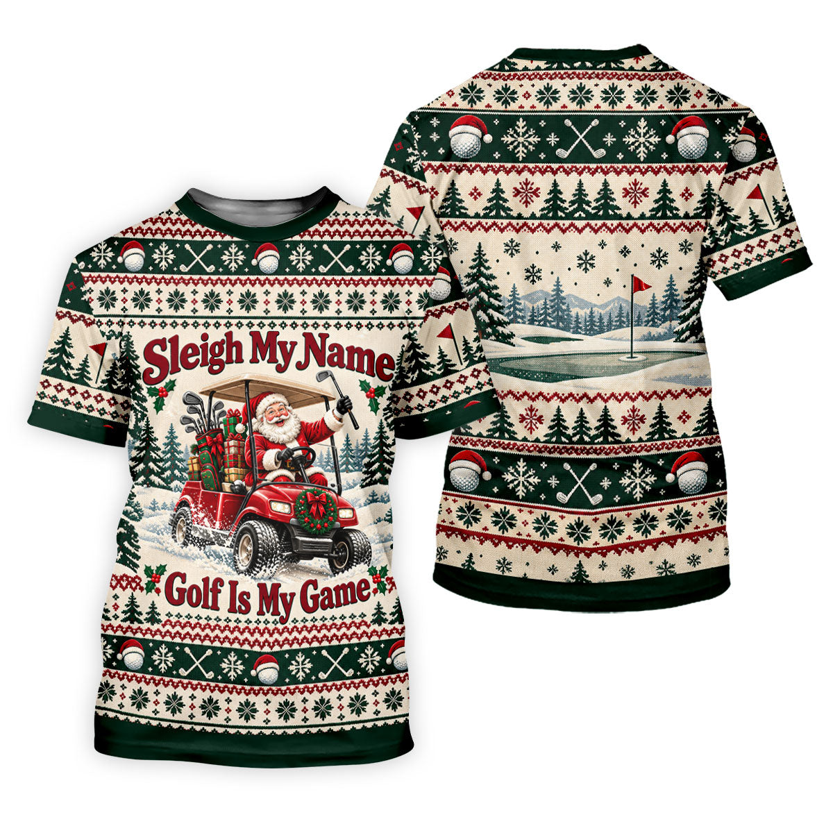 Sleigh My Name Golf Cart Christmas Golf Shirt, Mens Golf Polo, Mens Golf Apparel