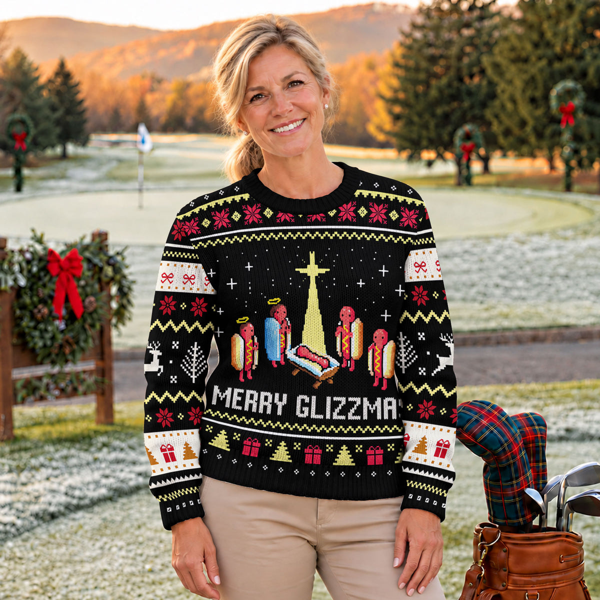 Ugly Christmas Sweater Merry Glizzmas Hot Dogs, Christmas Golf Gift, Golf Lover Gifts