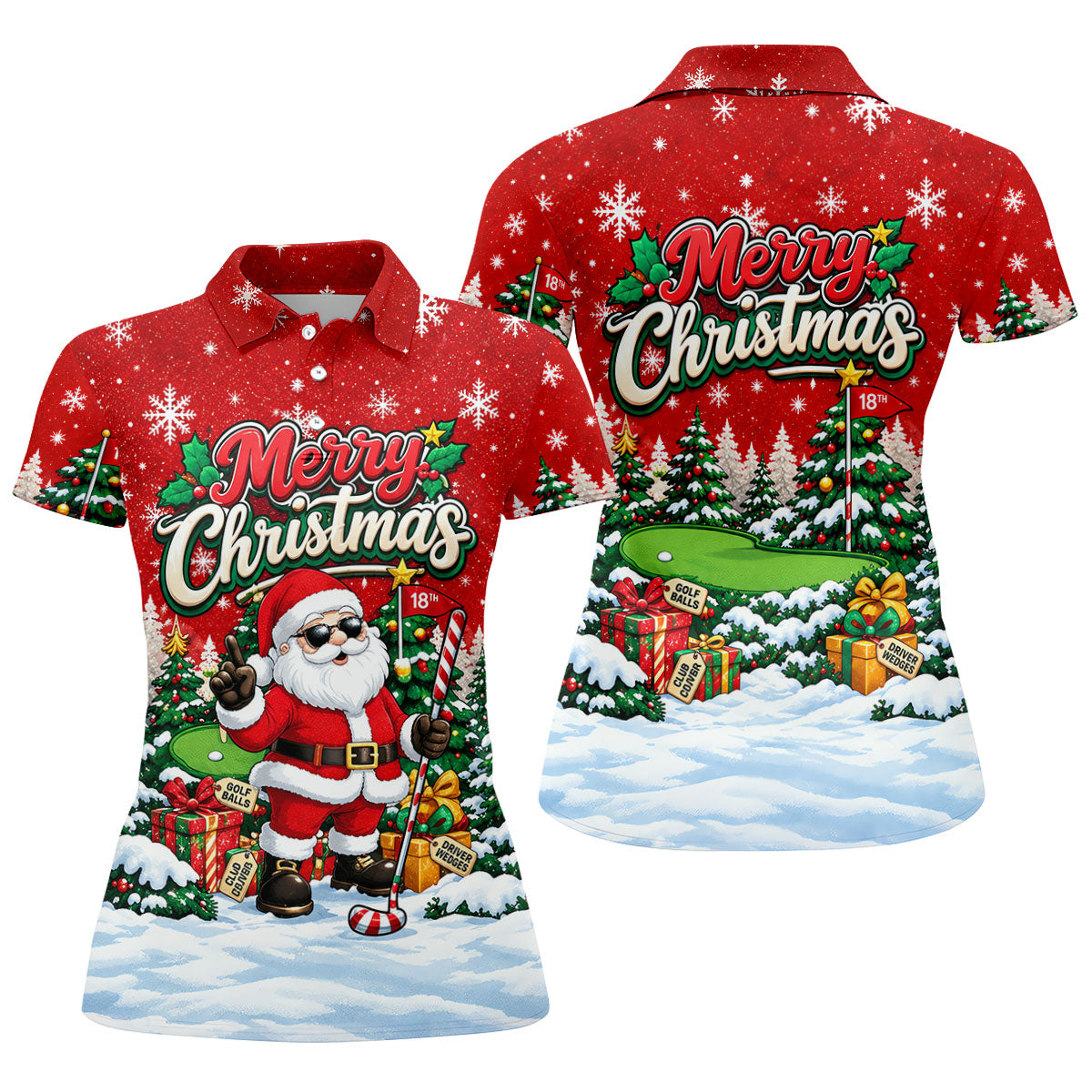 Retro Merry Christmas Script Christmas Golf Shirt, Womens Golf Tops, Ladies Golf Tops