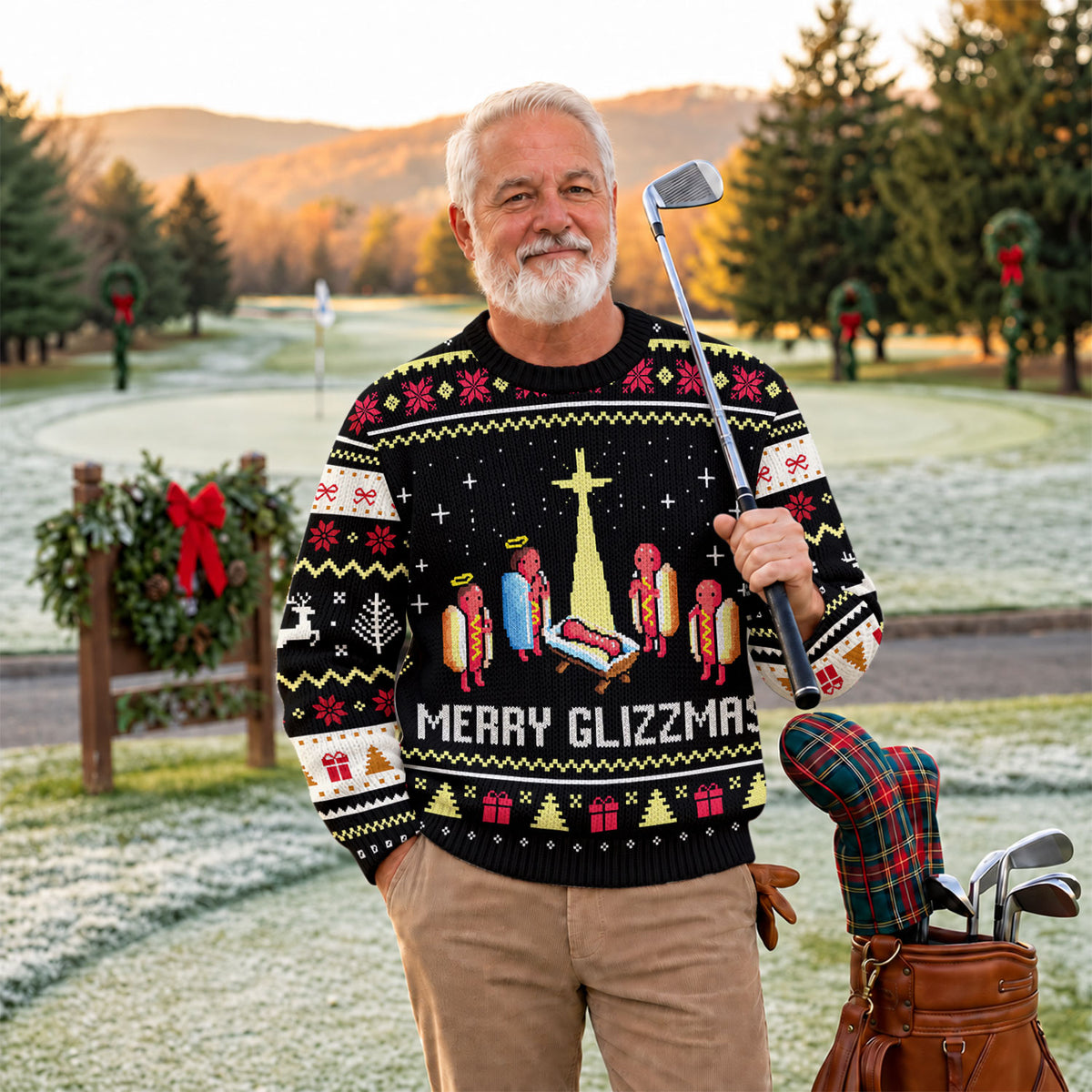 Ugly Christmas Sweater Merry Glizzmas Hot Dogs, Christmas Golf Gift, Golf Lover Gifts