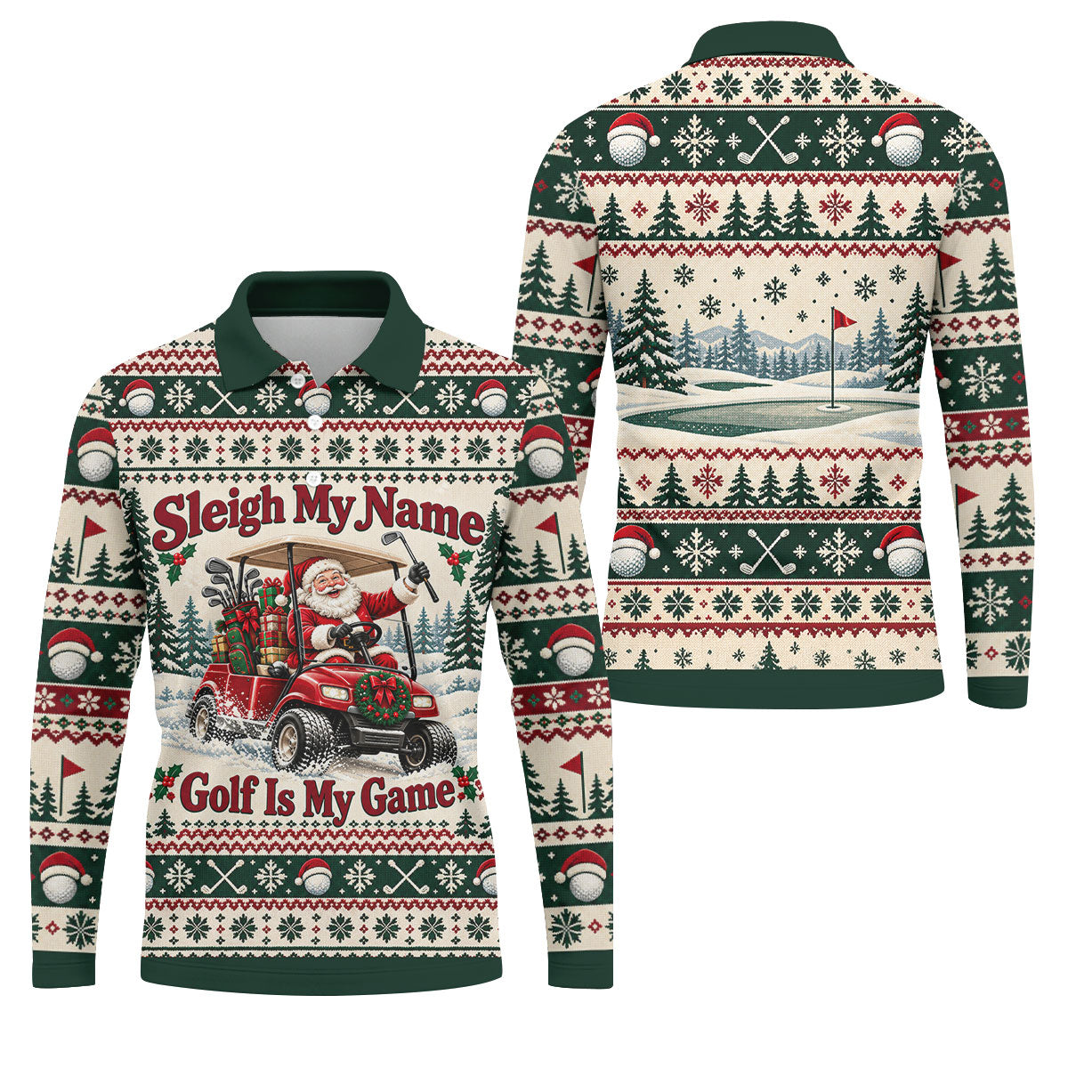 Sleigh My Name Golf Cart Christmas Golf Shirt, Mens Golf Polo, Mens Golf Apparel