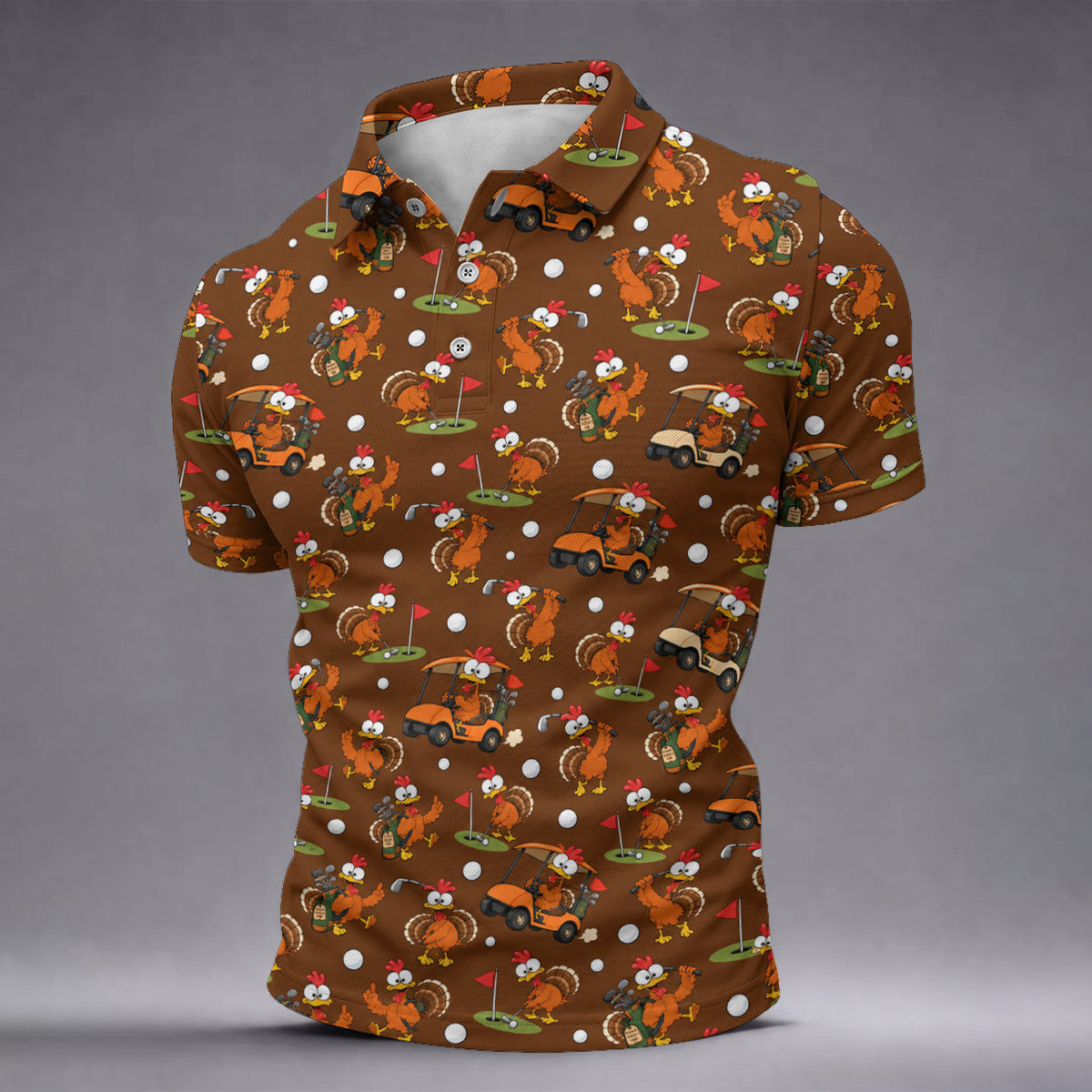 Golfgiving Turkey Cart Thanksgiving Golf Shirt, Mens Golf Polo, Golf Shirts For Men