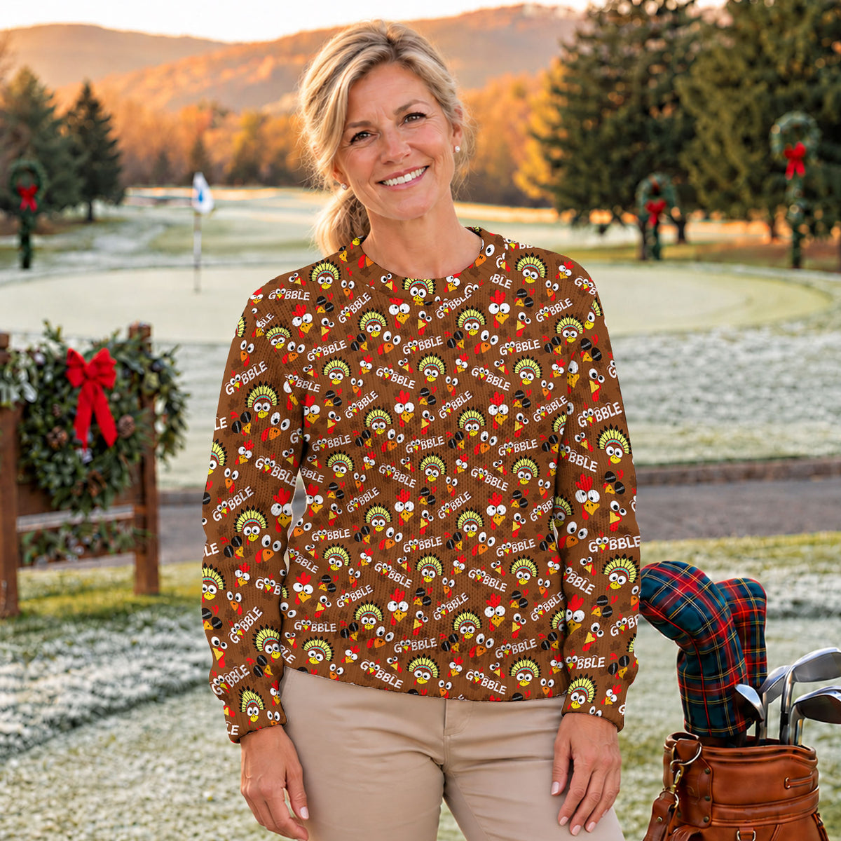 Ugly Christmas Sweater Thanksgiving Gobble Turkey, Golf Lover Gifts, Christmas Gifts