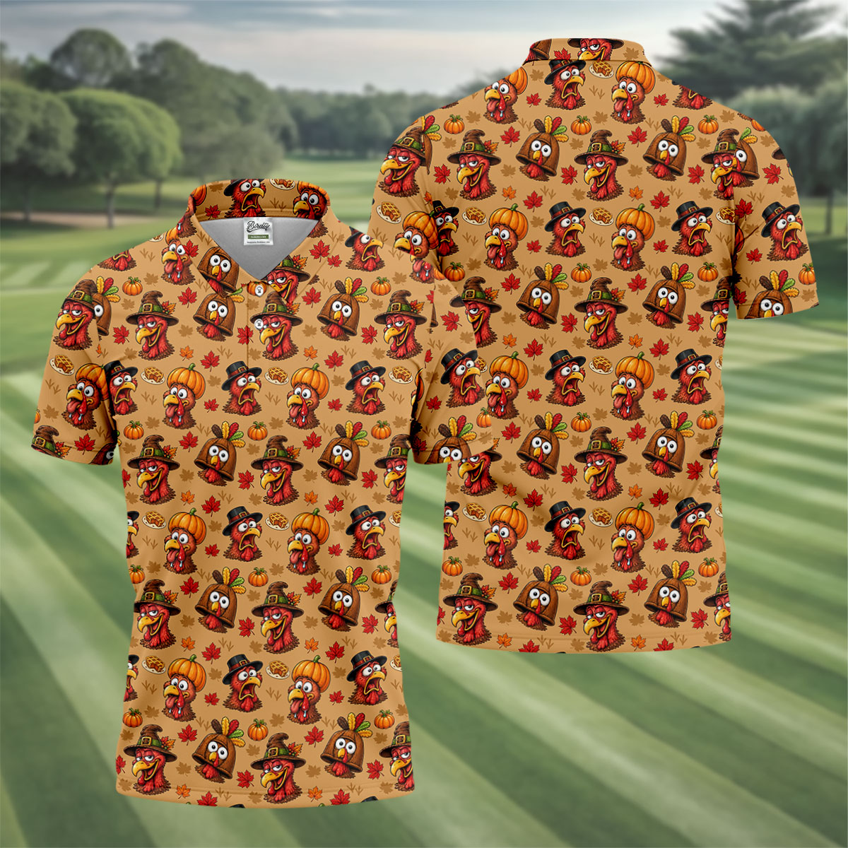 Pumpkingiving Thanksgiving Golf Shirt, Mens Golf Shirts, Mens Holiday Golf Shirts
