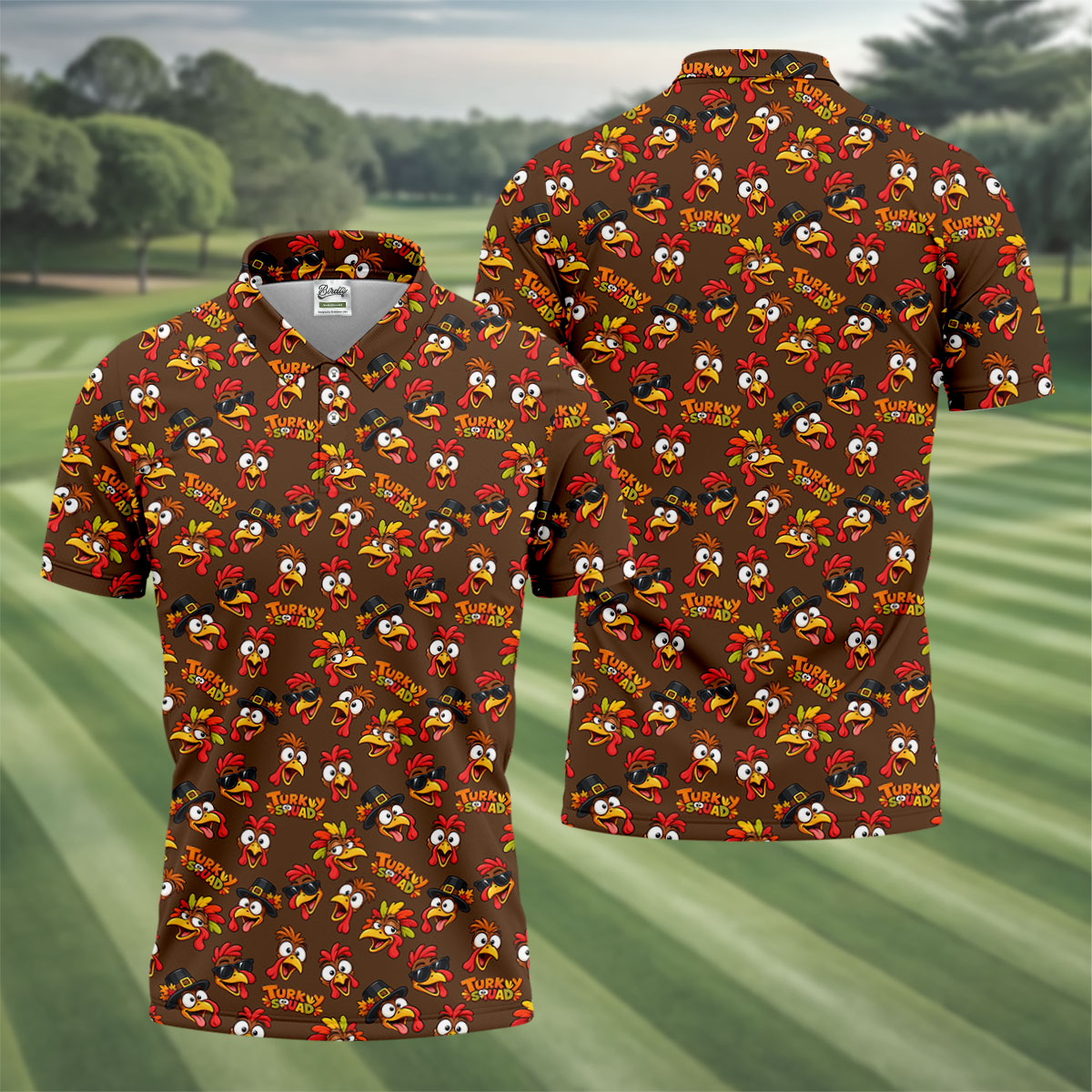 Turkey Squadgiving Thanksgiving Golf Shirt, Mens Golf Polo, Funny Mens Golf Shirts