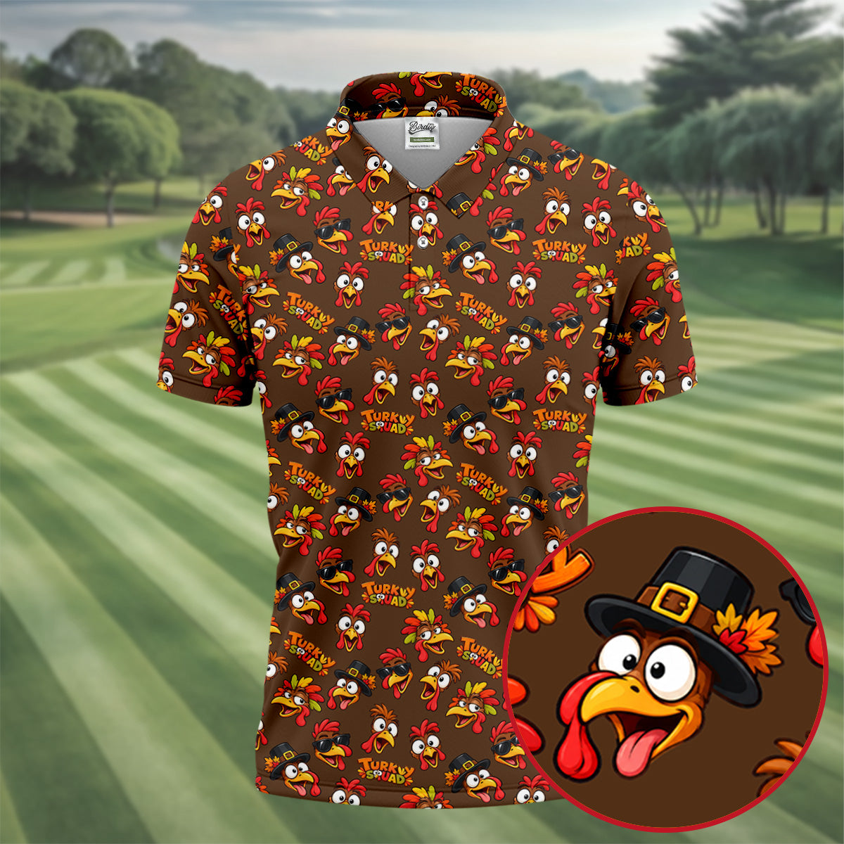 Turkey Squadgiving Thanksgiving Golf Shirt, Mens Golf Polo, Funny Mens Golf Shirts