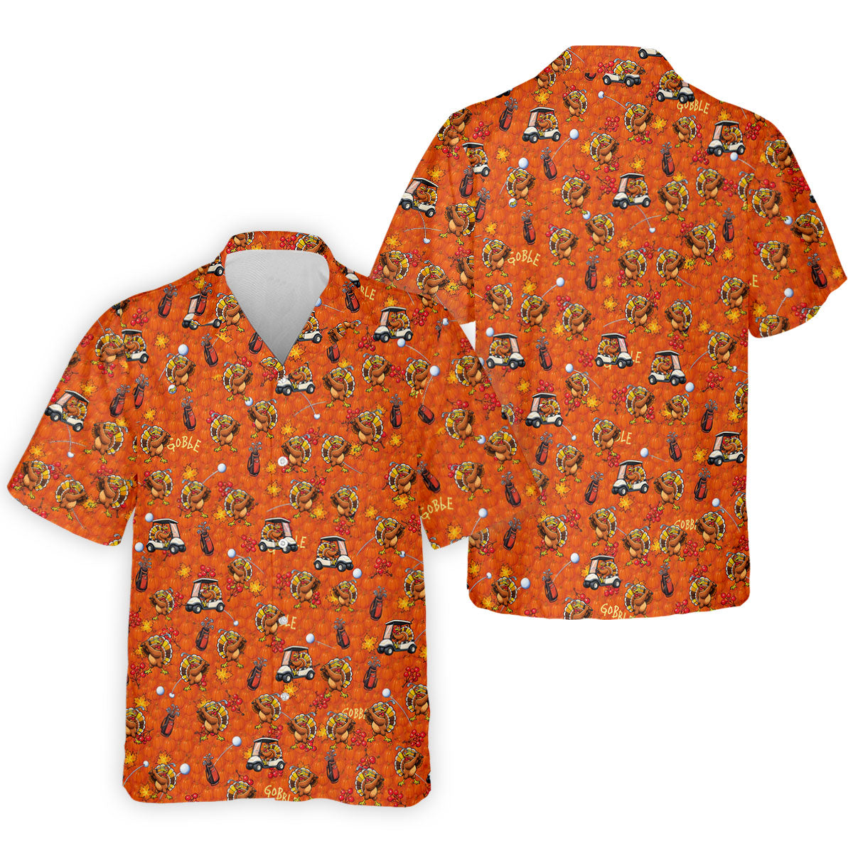 Thanksgiving Cartoon Turkey Golf Shirt, Golf Shirts For Men, Mens Holiday Golf Shirts