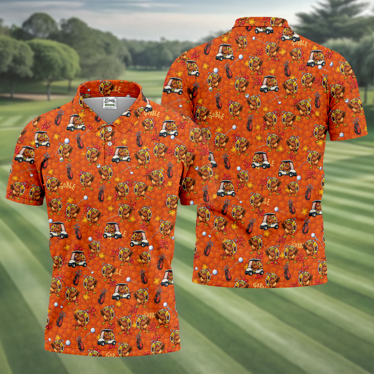 Thanksgiving Cartoon Turkey Golf Shirt, Golf Shirts For Men, Mens Holiday Golf Shirts