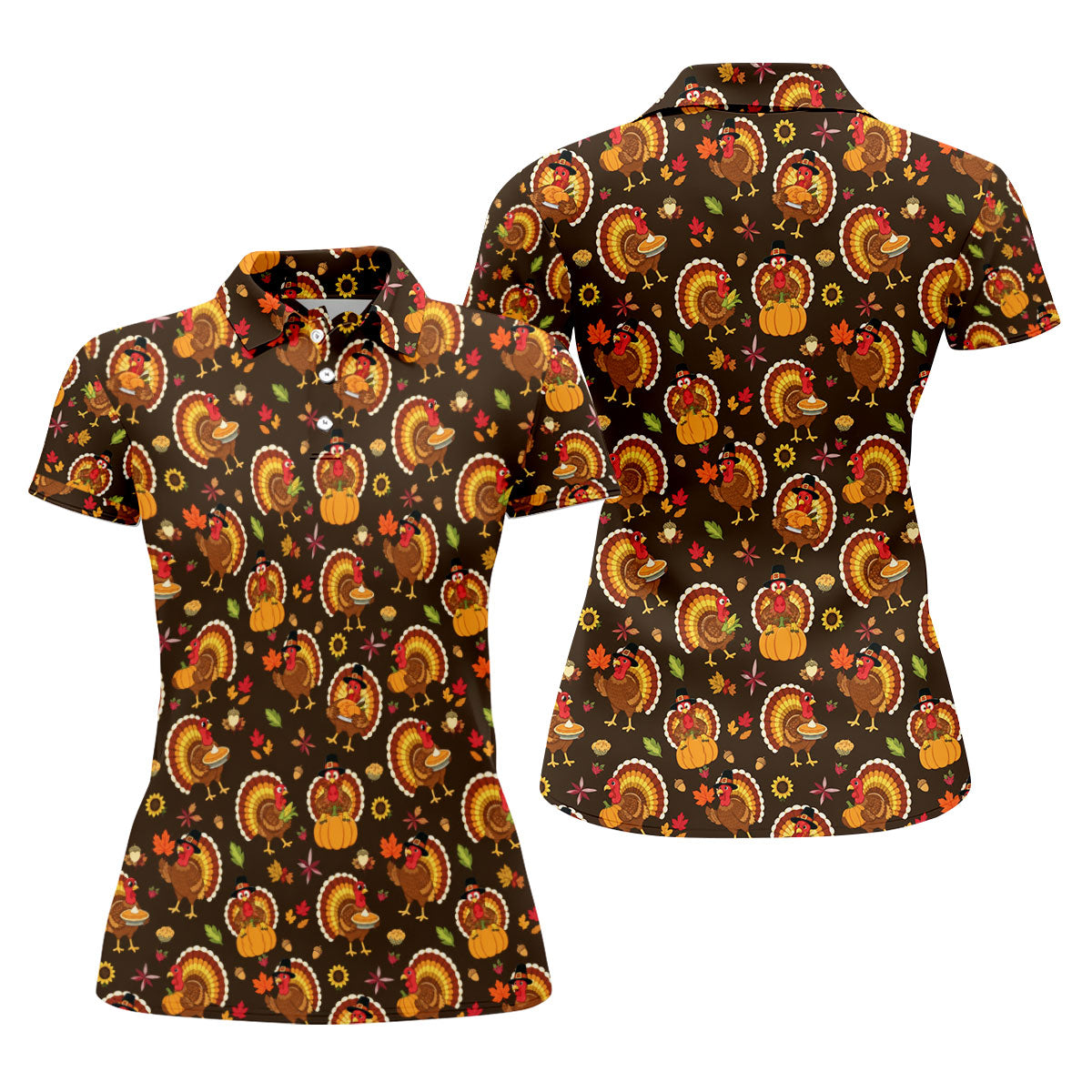 Thanksgiving Turkey Medallion Golf Shirt, Womens Golf Tops, Golf Shirts For Women