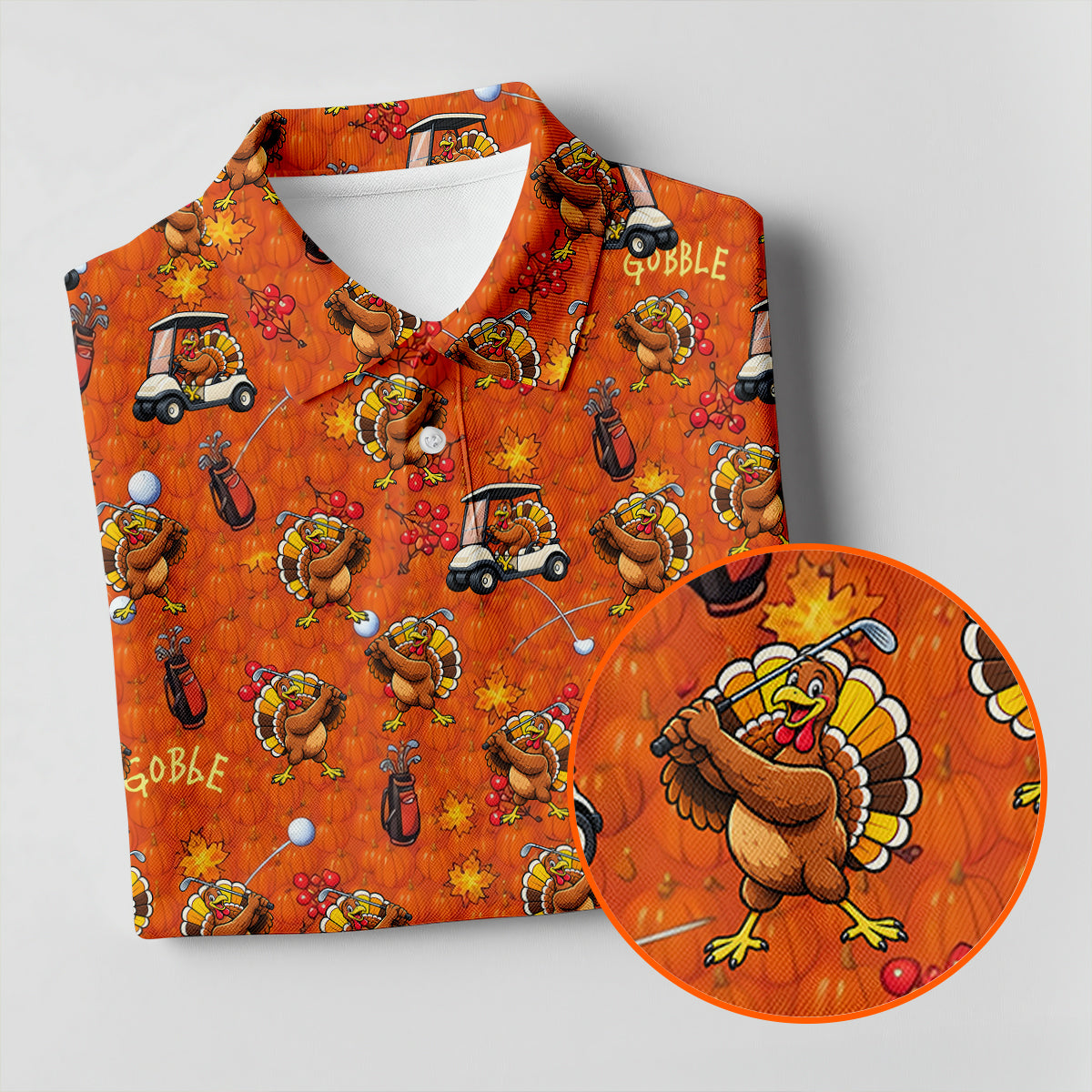 Thanksgiving Cartoon Turkey Golf Shirt, Ladies Golf Shirts, Womens Golf Clothing