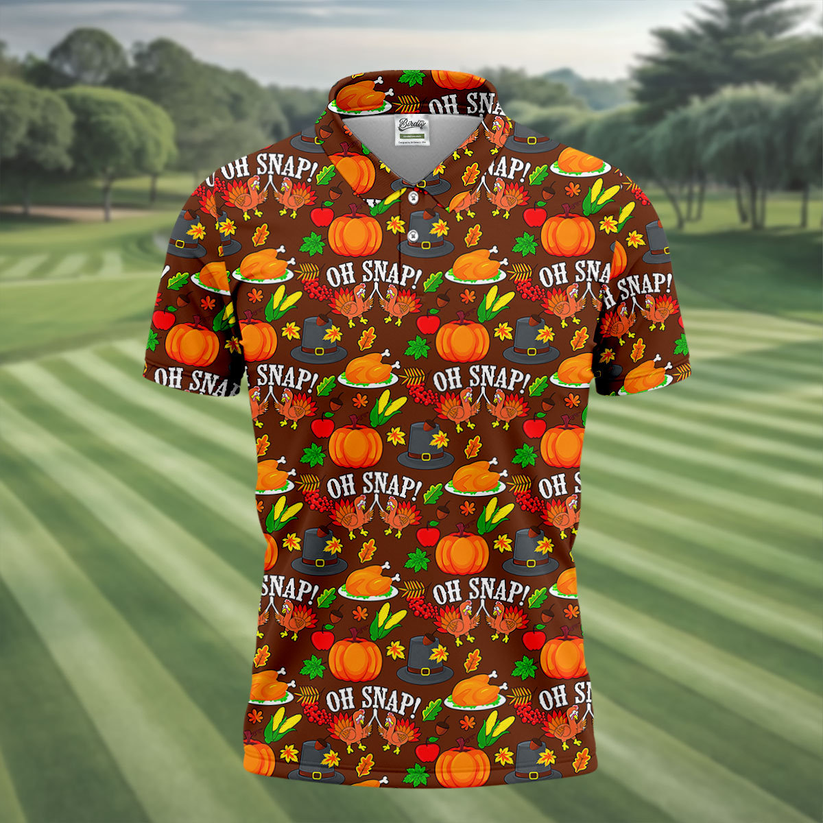 Thanksgiving Oh Snap Pumpkin Golf Shirt, Mens Golf Polo, Mens Holiday Golf Shirts