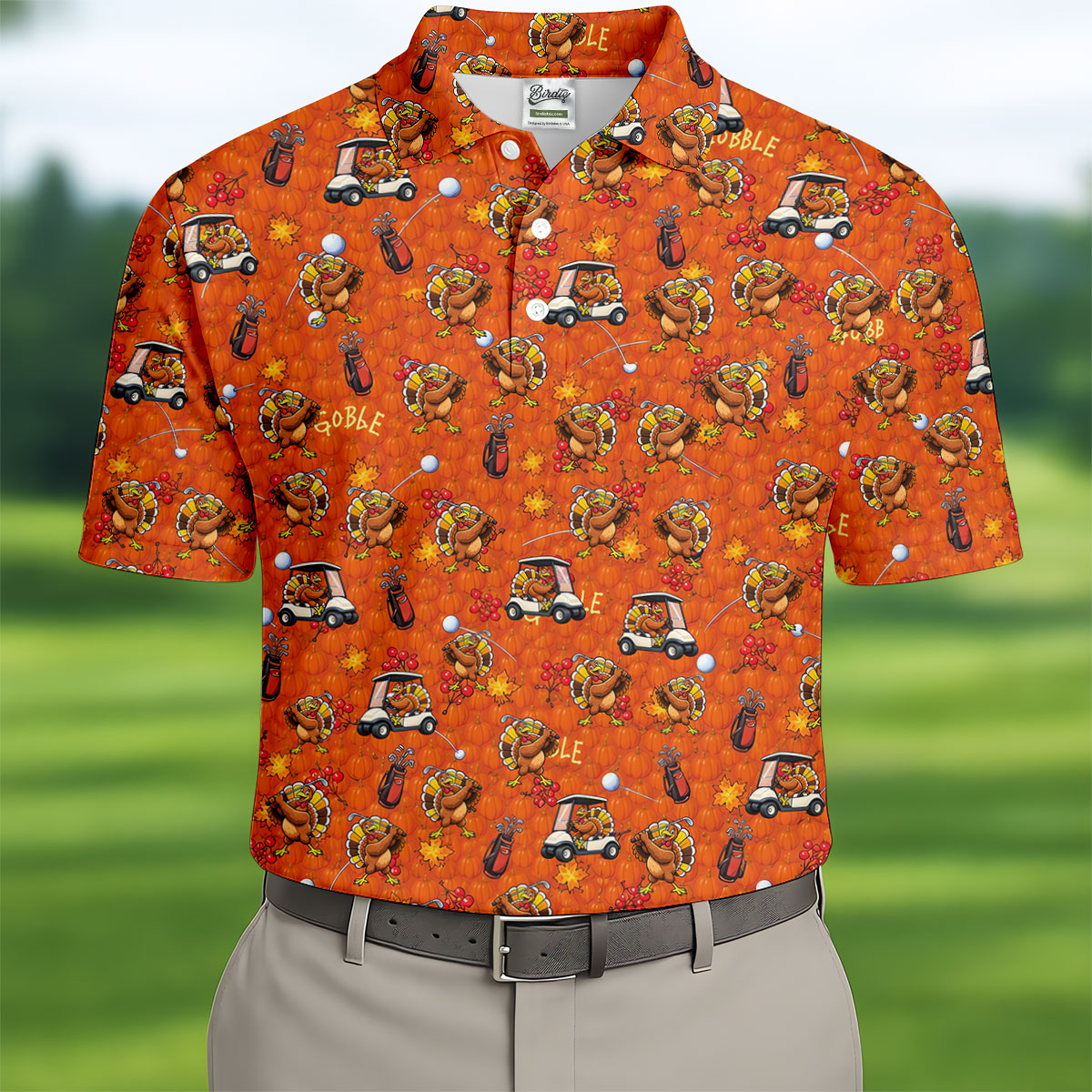 Thanksgiving Cartoon Turkey Golf Shirt, Golf Shirts For Men, Mens Holiday Golf Shirts