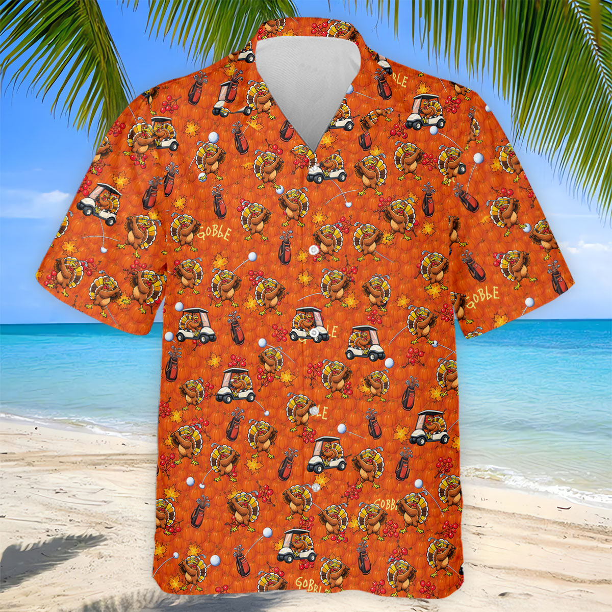 Thanksgiving Cartoon Turkey Golf Shirt, Golf Shirts For Men, Mens Holiday Golf Shirts
