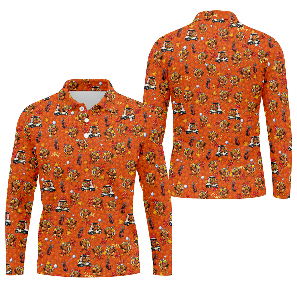 Thanksgiving Cartoon Turkey Golf Shirt, Golf Shirts For Men, Mens Holiday Golf Shirts