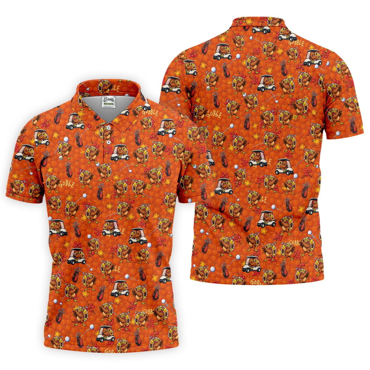 Thanksgiving Cartoon Turkey Golf Shirt, Golf Shirts For Men, Mens Holiday Golf Shirts