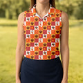 Thanksgiving Pumpkin Checker Turkey Golf Shirt, Womens Golf Tops, Ladies Golf Shirts