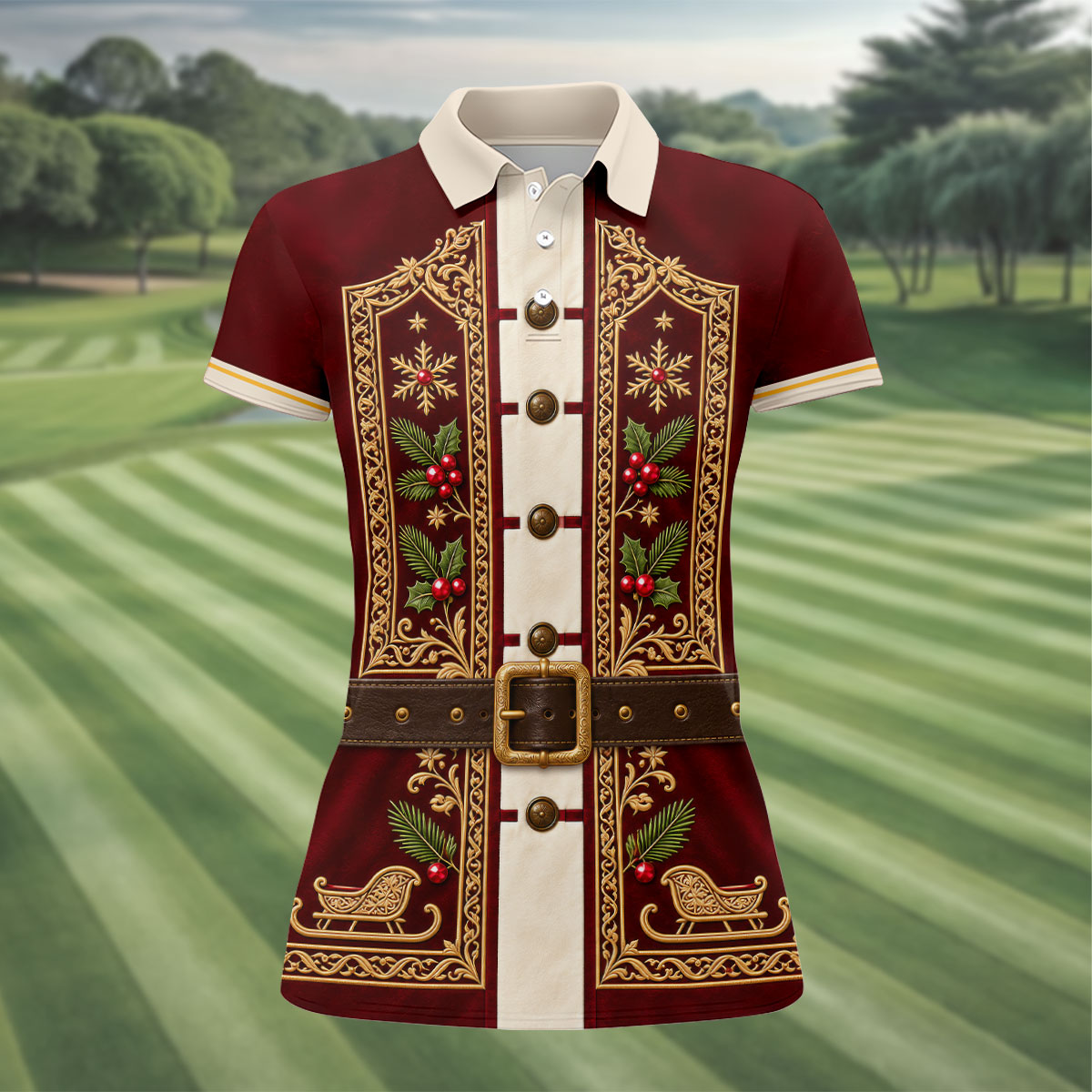 Vintage Tapestry Christmas Golf Shirt, Ladies Golf Shirts, Golf Shirts For Women