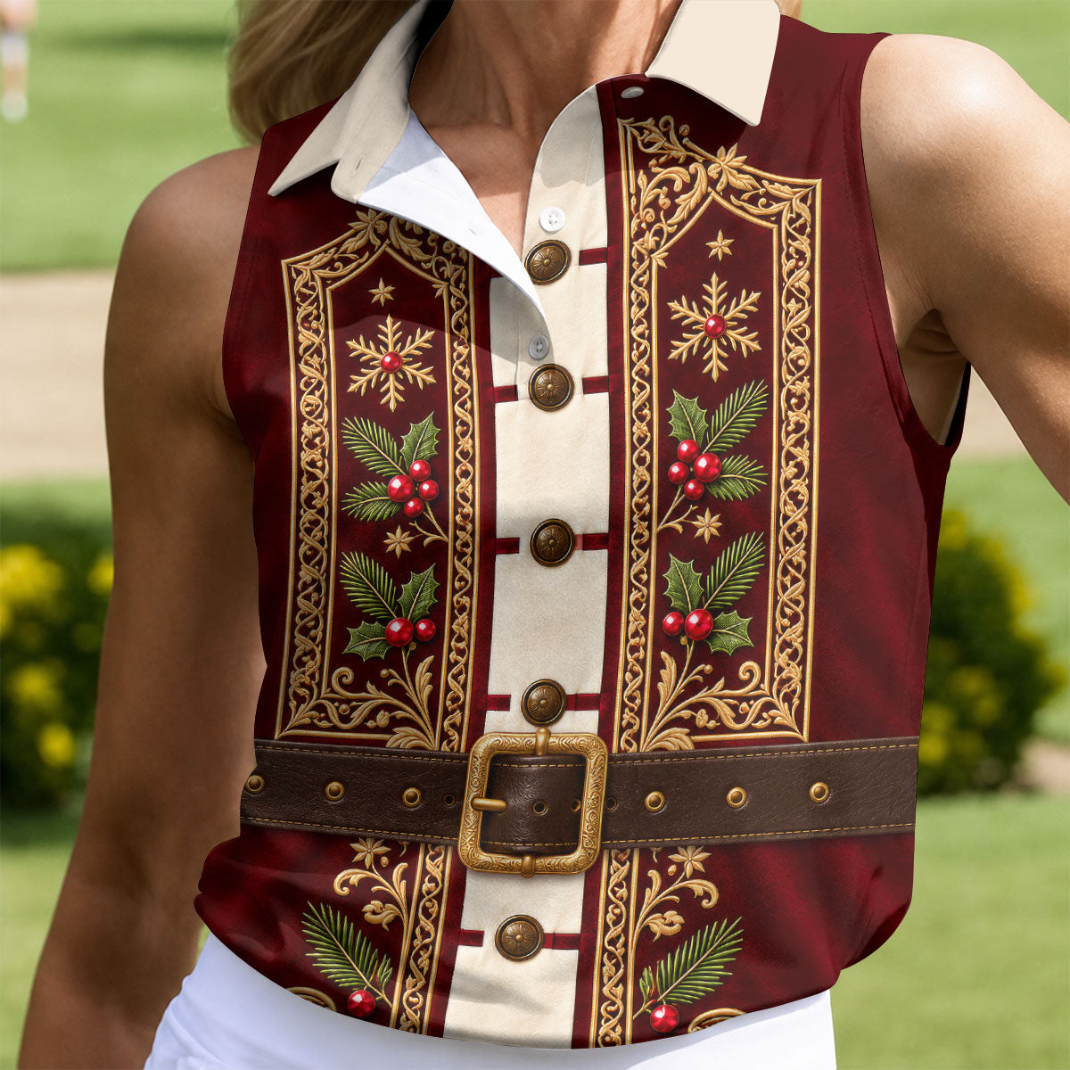 Vintage Tapestry Christmas Golf Shirt, Ladies Golf Shirts, Golf Shirts For Women