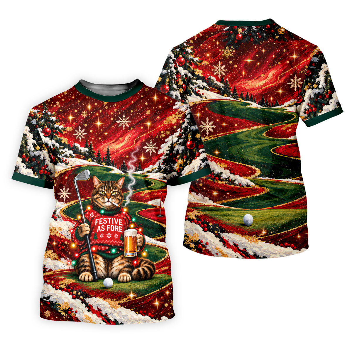 Funny Cat Beer Snow Christmas Golf Shirt, Womens Golf Tops, Golf Shirts For Women