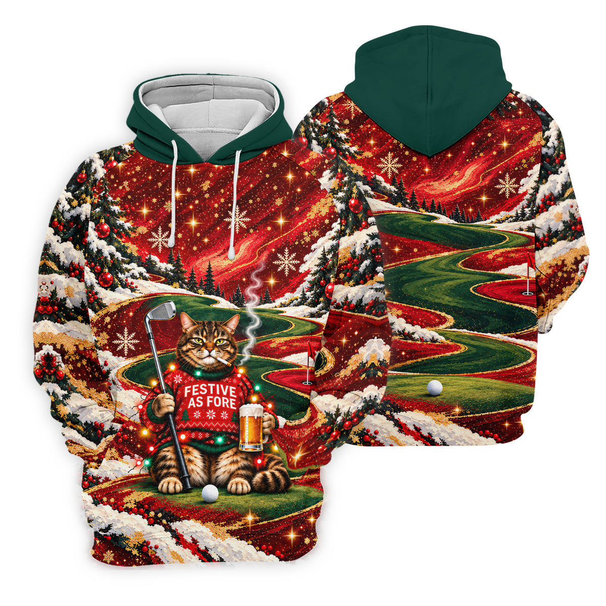 Cat Beer Snow Christmas Golf Shirt, Golf Shirts For Men, Mens Holiday Golf Shirts