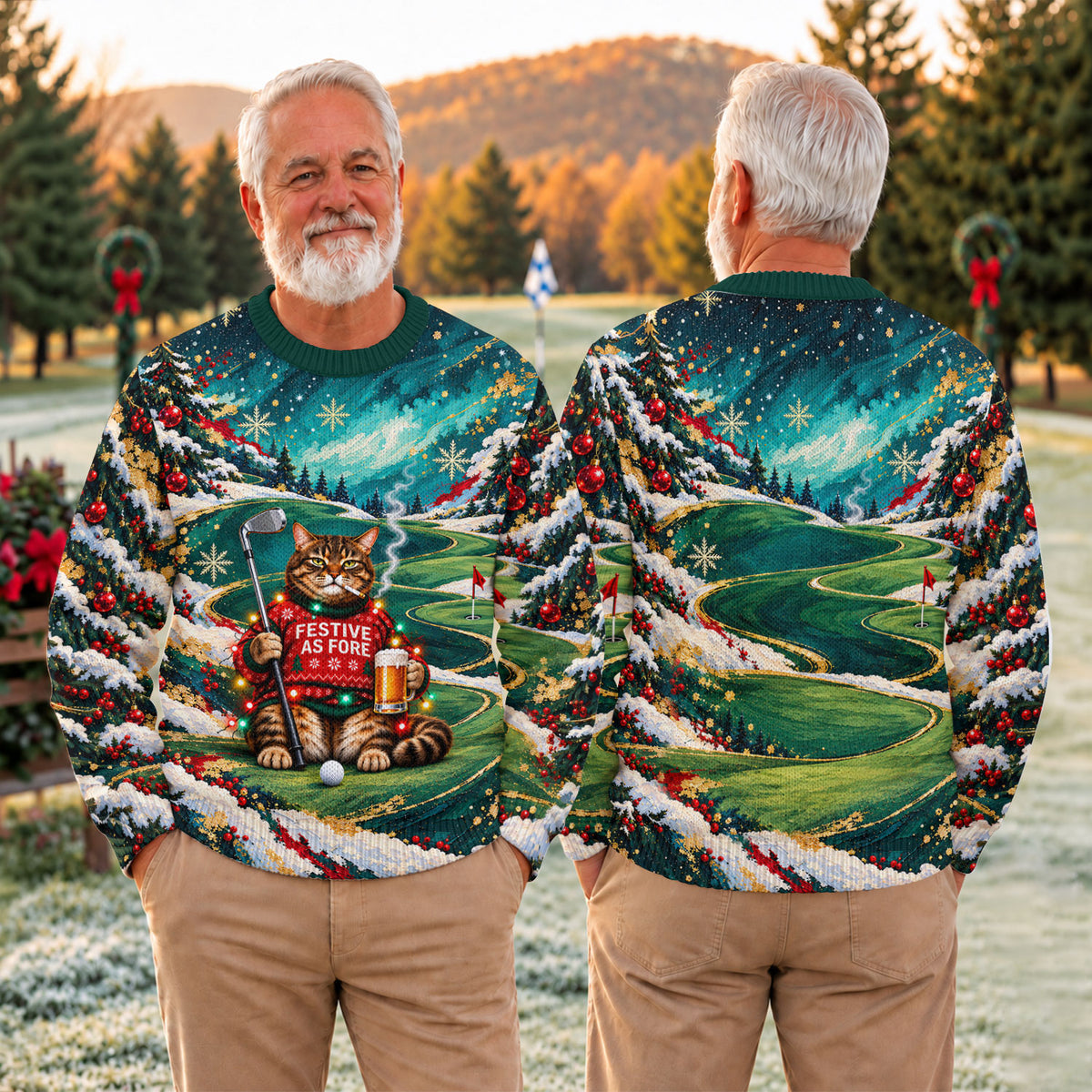 Ugly Christmas Sweater Aurora Cat Beer, Ugly Sweater Party, Holiday Party Sweater