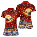 Santa Sleigh Comet Christmas Golf Shirt, Ladies Golf Shirts, Womens Golf Apparel