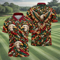 Eagle Pattern Christmas Golf Shirt, Golf Gifts For Men, Mens Holiday Golf Shirts