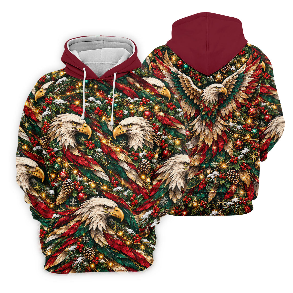 Eagle Pattern Christmas Golf Shirt, Golf Gifts For Men, Mens Holiday Golf Shirts