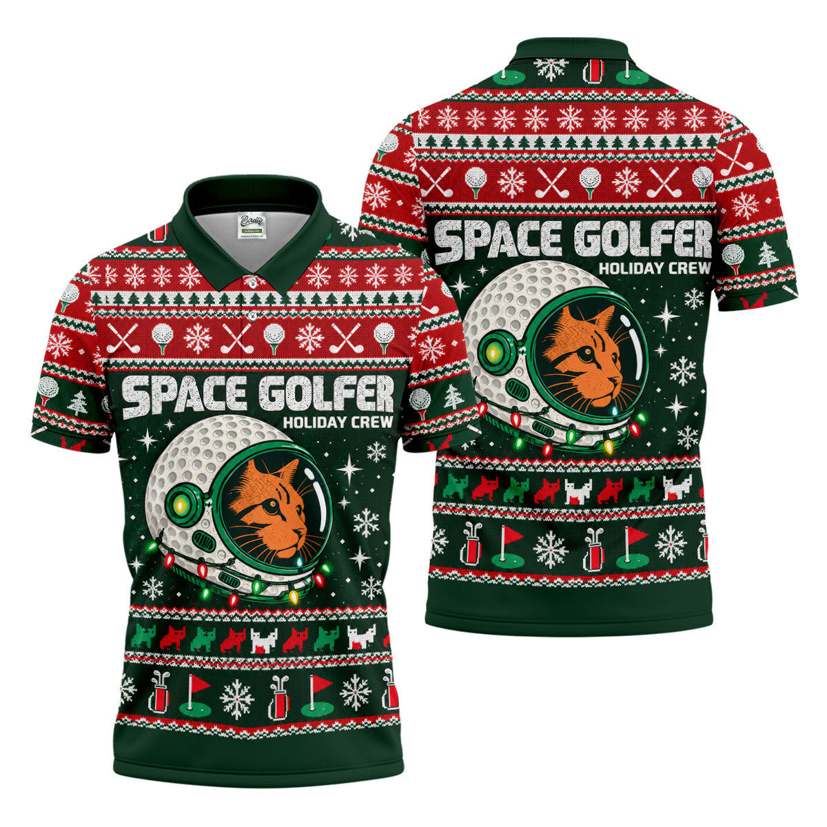 Space Golfer Christmas Golf Shirt, Funny Mens Golf Shirts, Mens Holiday Golf Shirts
