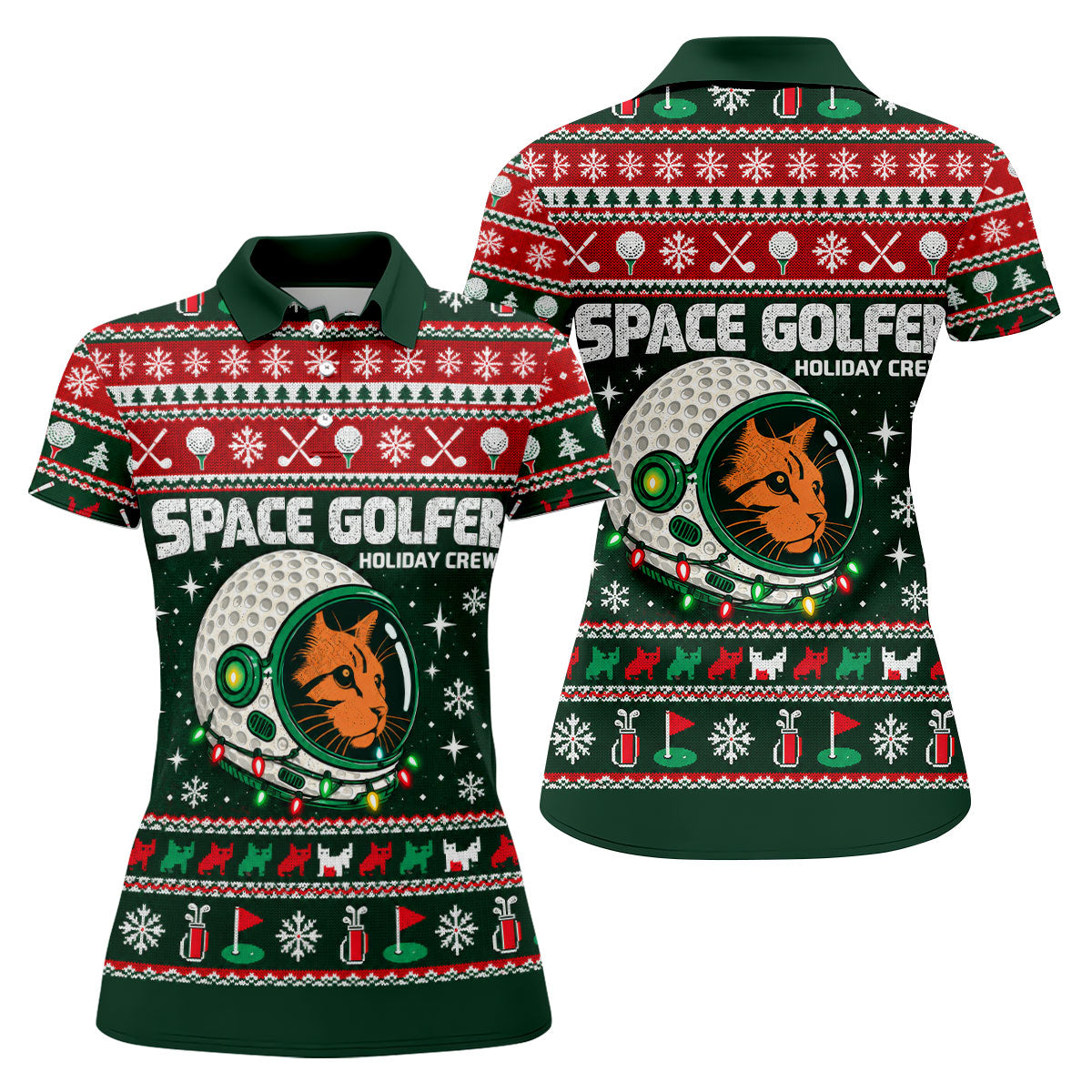 Funny Space Golfer Christmas Golf Shirt, Ladies Golf Shirts, Womens Golf Clothing
