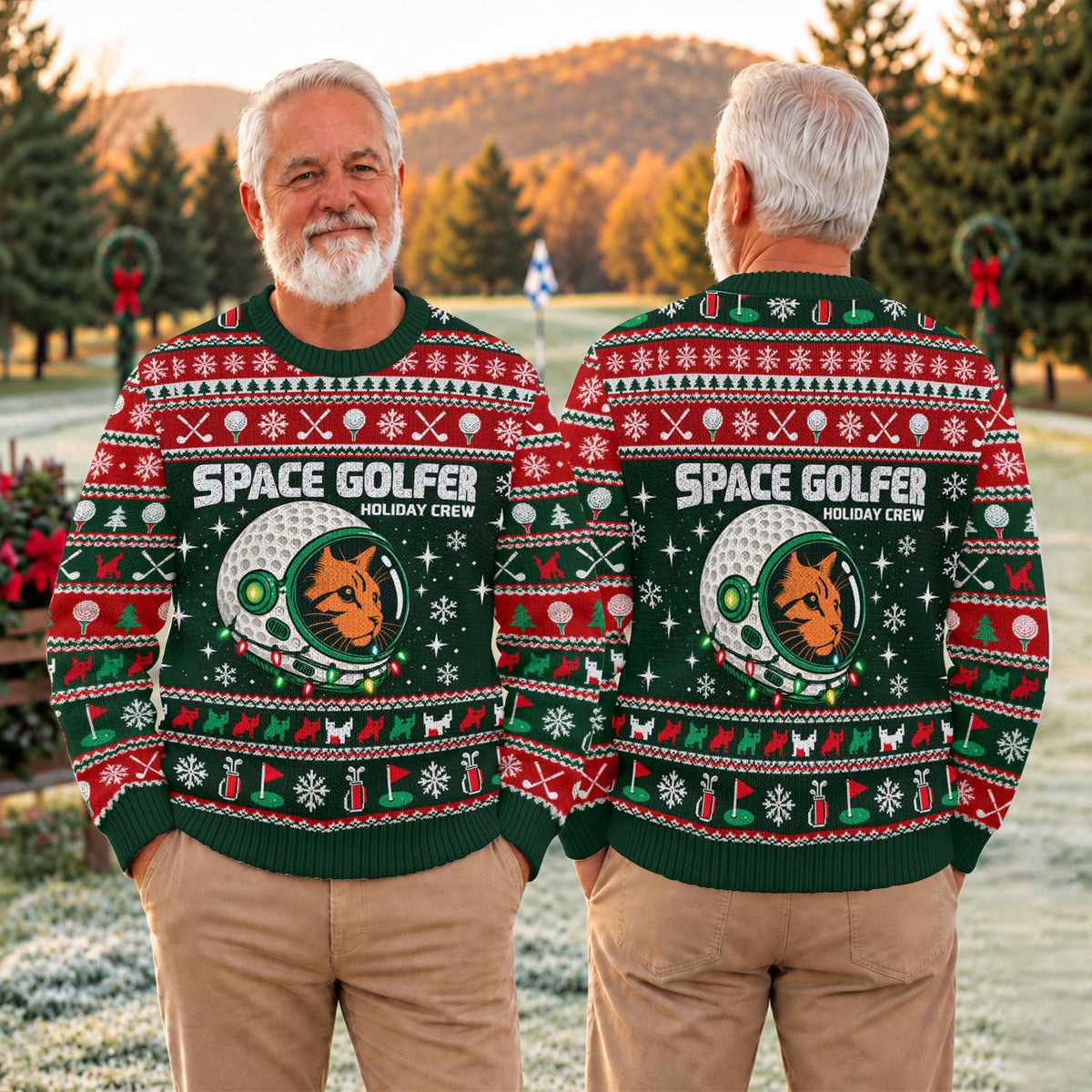 Ugly Christmas Sweater Space Golfer, Christmas Golf Gift, Funny Christmas Outfit