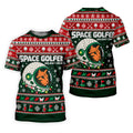 Space Golfer Christmas Golf Shirt, Funny Mens Golf Shirts, Mens Holiday Golf Shirts