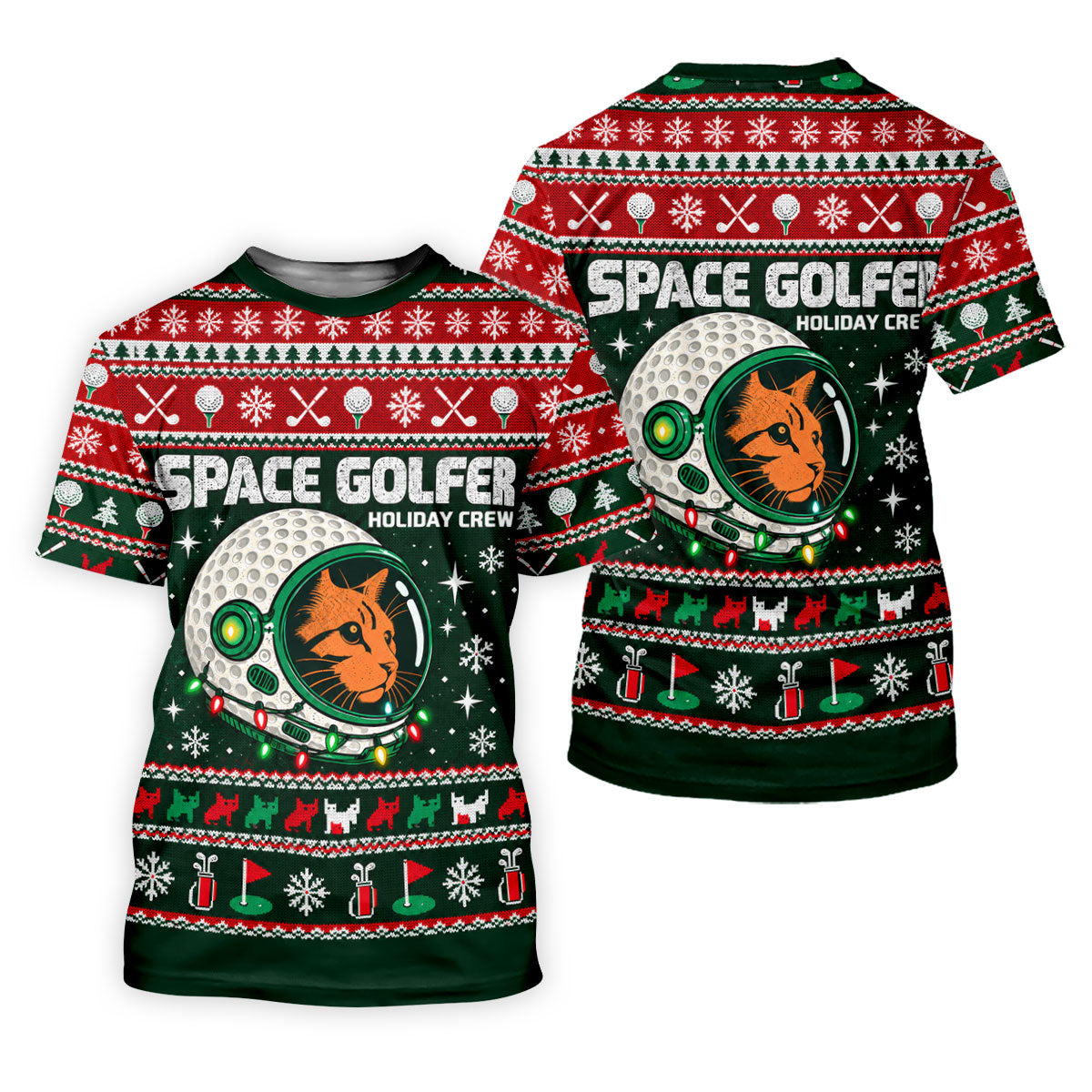 Space Golfer Christmas Golf Shirt, Funny Mens Golf Shirts, Mens Holiday Golf Shirts