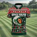 Space Golfer Christmas Golf Shirt, Funny Mens Golf Shirts, Mens Holiday Golf Shirts