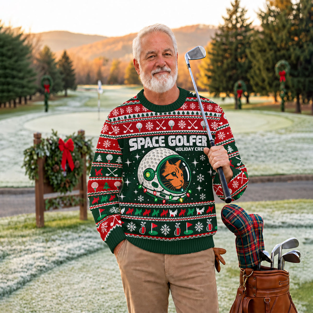 Ugly Christmas Sweater Space Golfer, Christmas Golf Gift, Funny Christmas Outfit
