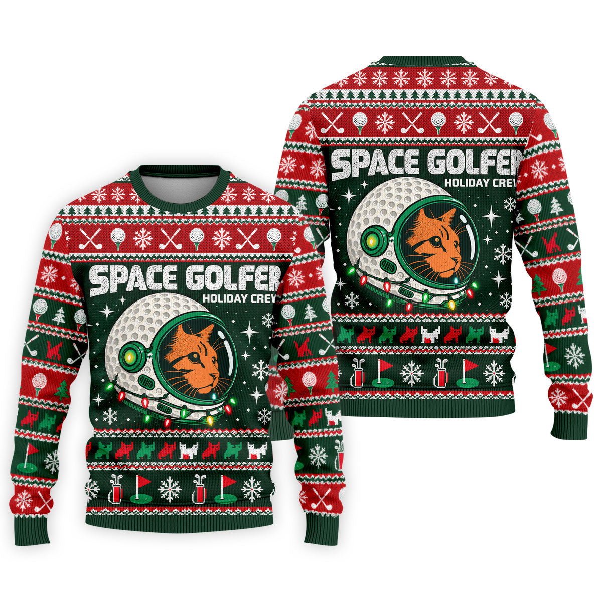 Space Golfer Christmas Golf Shirt, Funny Mens Golf Shirts, Mens Holiday Golf Shirts
