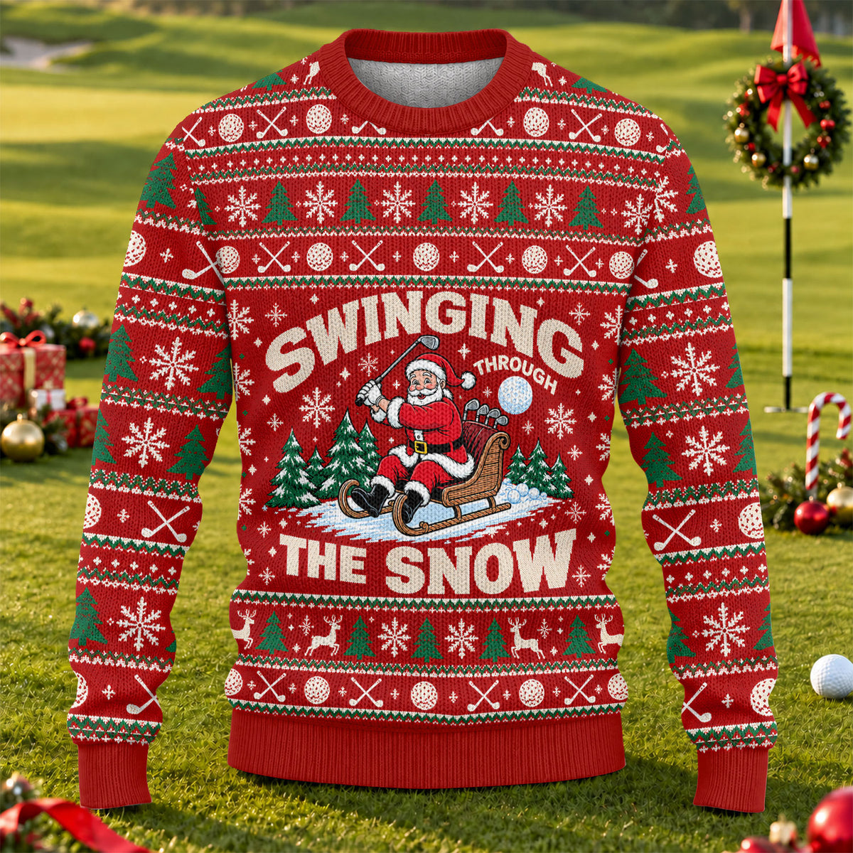 Ugly Christmas Sweater Swinging In The Snow, Ugly Sweater Party, Golf Lover Gifts