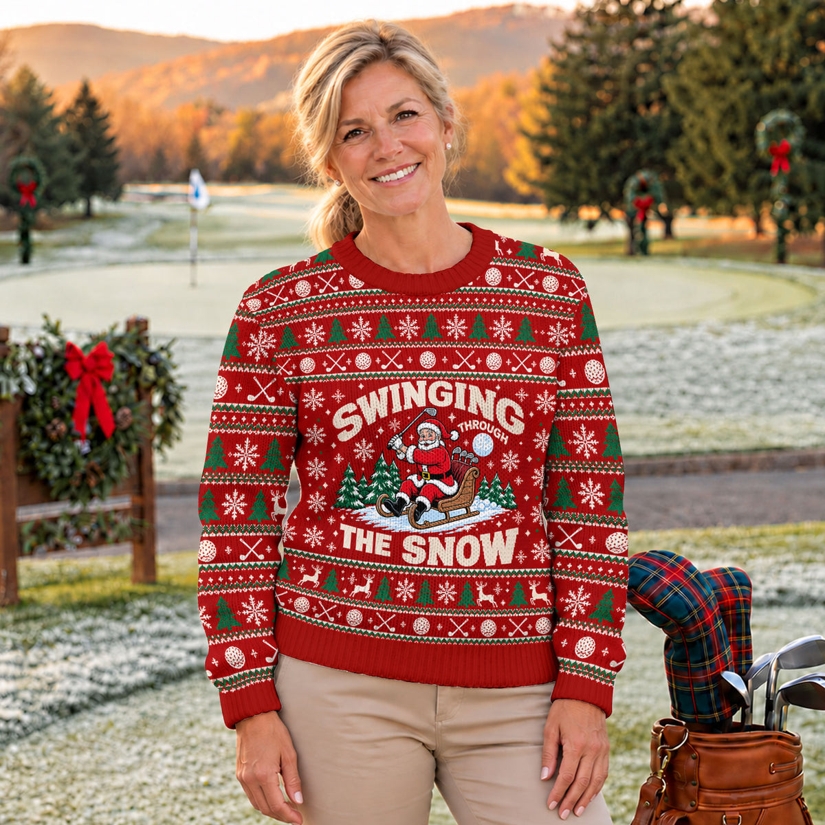 Ugly Christmas Sweater Swinging In The Snow, Ugly Sweater Party, Golf Lover Gifts
